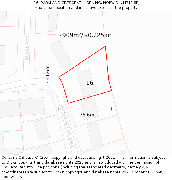 16, PARKLAND CRESCENT, HORNING, NORWICH, NR12 8PJ: Plot and title map