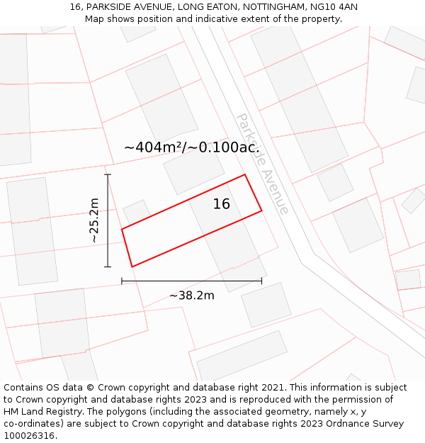 16, PARKSIDE AVENUE, LONG EATON, NOTTINGHAM, NG10 4AN: Plot and title map