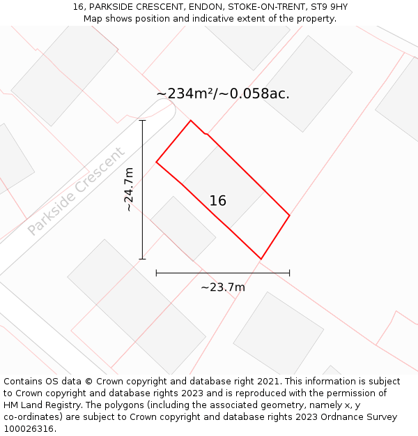 16, PARKSIDE CRESCENT, ENDON, STOKE-ON-TRENT, ST9 9HY: Plot and title map
