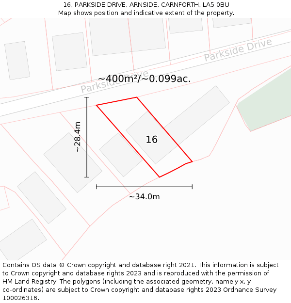 16, PARKSIDE DRIVE, ARNSIDE, CARNFORTH, LA5 0BU: Plot and title map