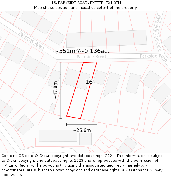 16, PARKSIDE ROAD, EXETER, EX1 3TN: Plot and title map