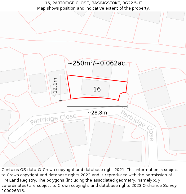 16, PARTRIDGE CLOSE, BASINGSTOKE, RG22 5UT: Plot and title map