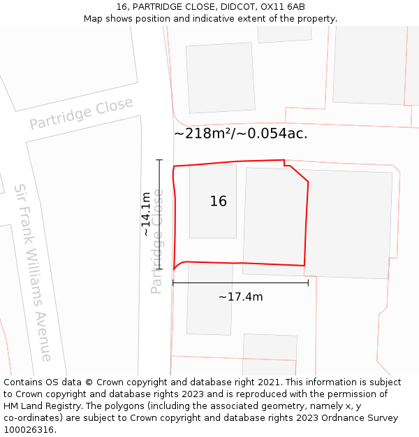 16, PARTRIDGE CLOSE, DIDCOT, OX11 6AB: Plot and title map