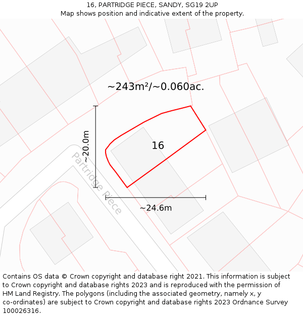 16, PARTRIDGE PIECE, SANDY, SG19 2UP: Plot and title map