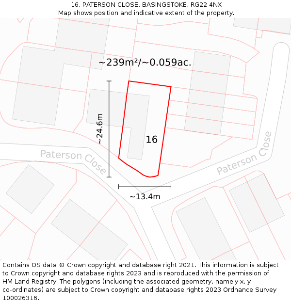 16, PATERSON CLOSE, BASINGSTOKE, RG22 4NX: Plot and title map
