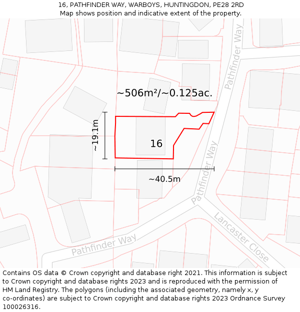 16, PATHFINDER WAY, WARBOYS, HUNTINGDON, PE28 2RD: Plot and title map