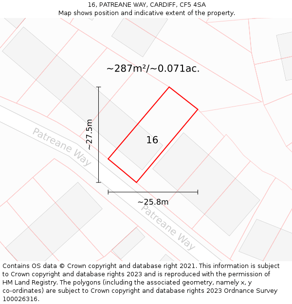 16, PATREANE WAY, CARDIFF, CF5 4SA: Plot and title map