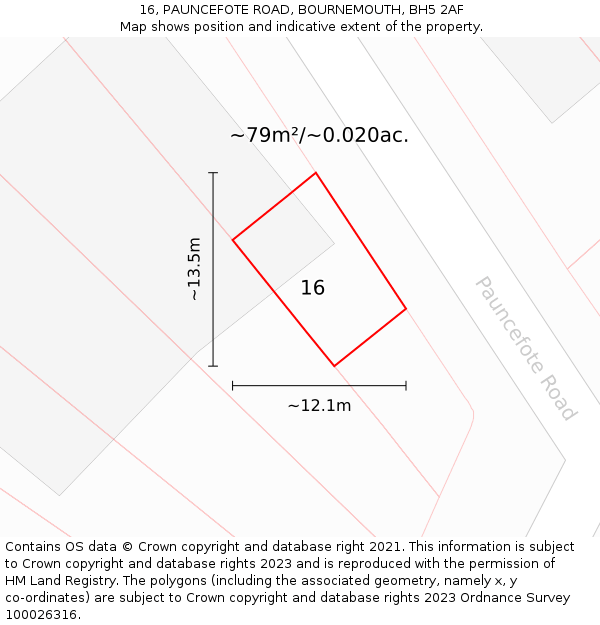 16, PAUNCEFOTE ROAD, BOURNEMOUTH, BH5 2AF: Plot and title map