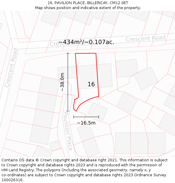 16, PAVILION PLACE, BILLERICAY, CM12 0ET: Plot and title map