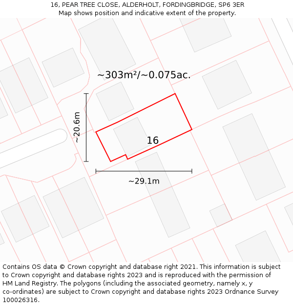 16, PEAR TREE CLOSE, ALDERHOLT, FORDINGBRIDGE, SP6 3ER: Plot and title map