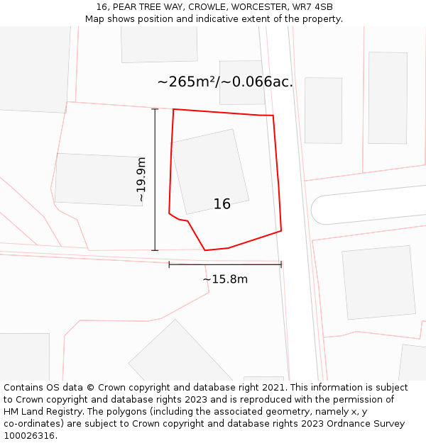 16, PEAR TREE WAY, CROWLE, WORCESTER, WR7 4SB: Plot and title map