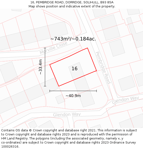 16, PEMBRIDGE ROAD, DORRIDGE, SOLIHULL, B93 8SA: Plot and title map