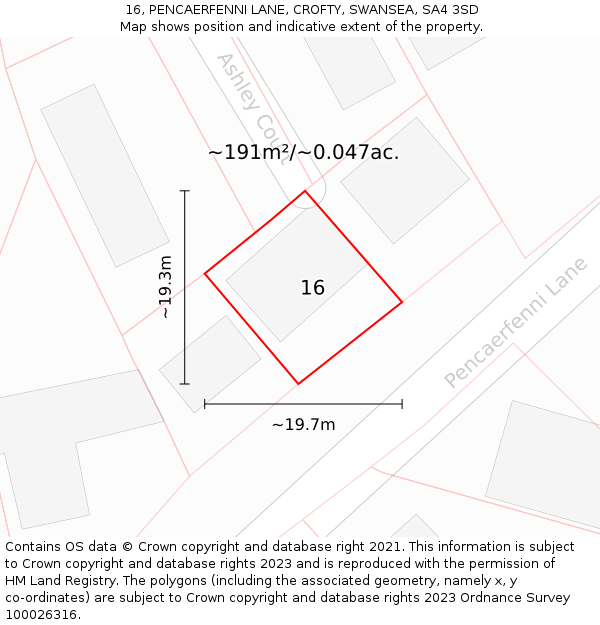 16, PENCAERFENNI LANE, CROFTY, SWANSEA, SA4 3SD: Plot and title map