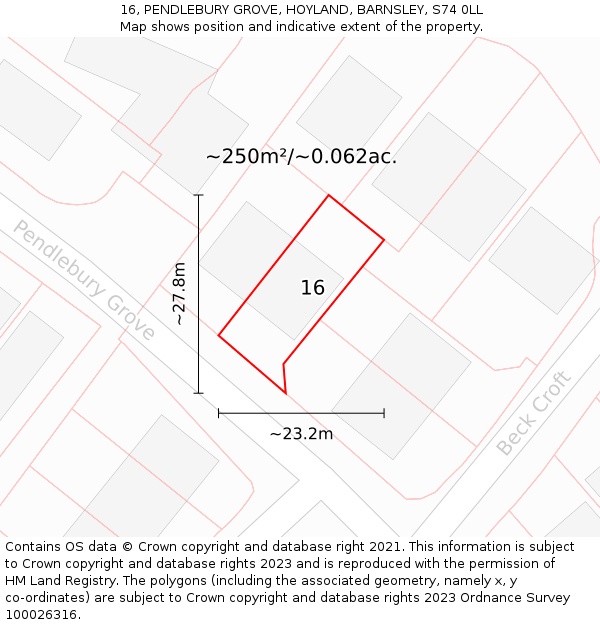 16, PENDLEBURY GROVE, HOYLAND, BARNSLEY, S74 0LL: Plot and title map
