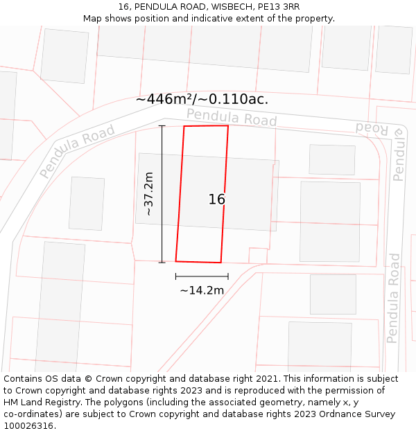 16, PENDULA ROAD, WISBECH, PE13 3RR: Plot and title map