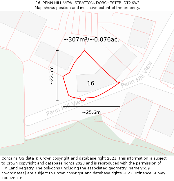 16, PENN HILL VIEW, STRATTON, DORCHESTER, DT2 9WF: Plot and title map