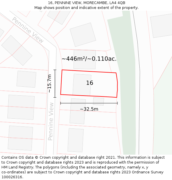 16, PENNINE VIEW, MORECAMBE, LA4 4QB: Plot and title map