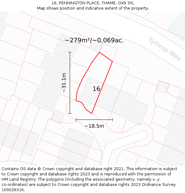 16, PENNINGTON PLACE, THAME, OX9 3YL: Plot and title map