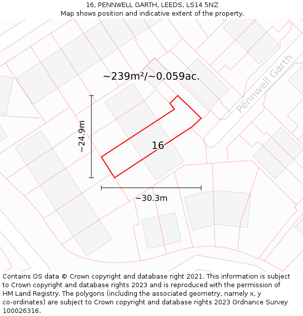 16, PENNWELL GARTH, LEEDS, LS14 5NZ: Plot and title map