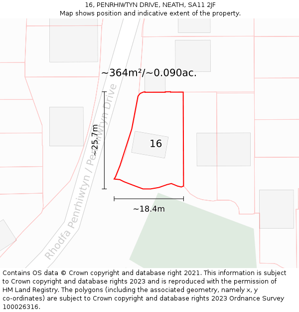 16, PENRHIWTYN DRIVE, NEATH, SA11 2JF: Plot and title map