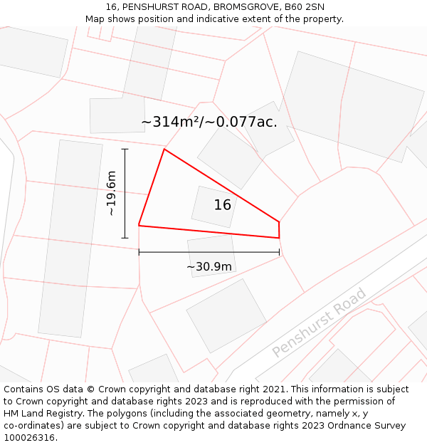 16, PENSHURST ROAD, BROMSGROVE, B60 2SN: Plot and title map