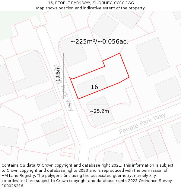 16, PEOPLE PARK WAY, SUDBURY, CO10 1AG: Plot and title map