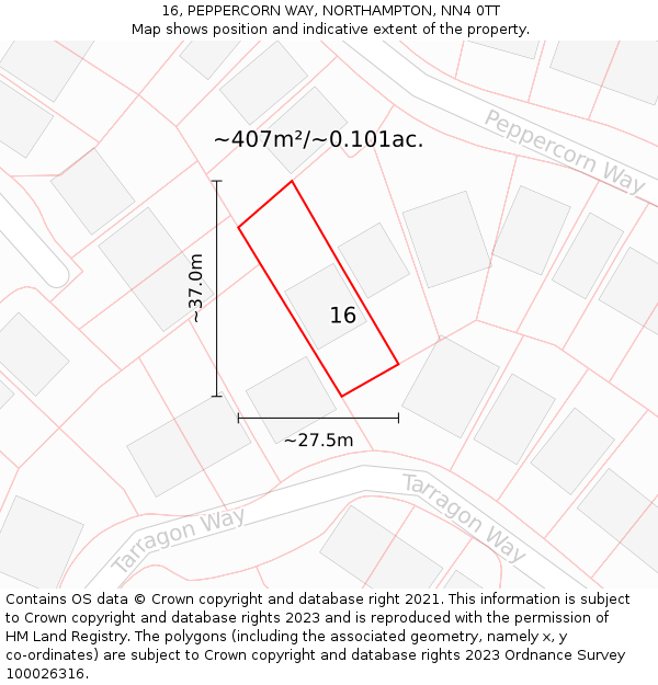 16, PEPPERCORN WAY, NORTHAMPTON, NN4 0TT: Plot and title map