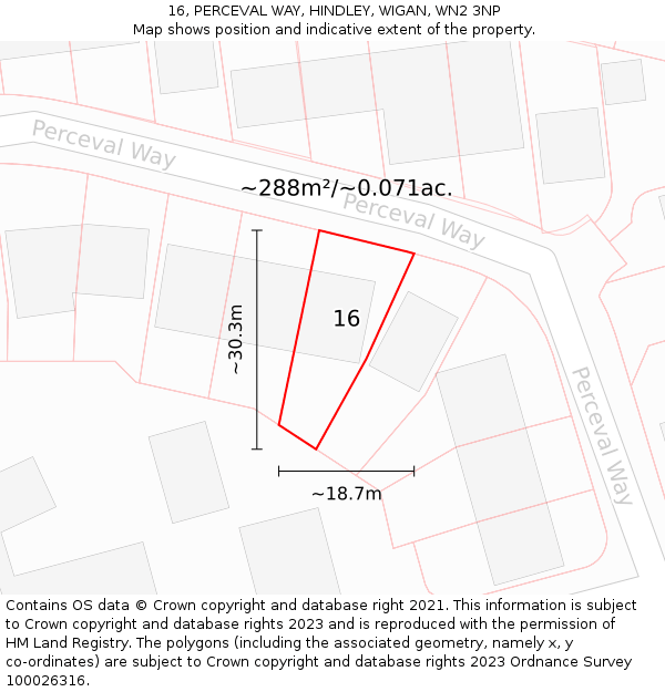 16, PERCEVAL WAY, HINDLEY, WIGAN, WN2 3NP: Plot and title map