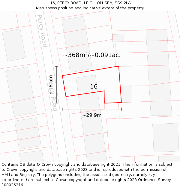 16, PERCY ROAD, LEIGH-ON-SEA, SS9 2LA: Plot and title map