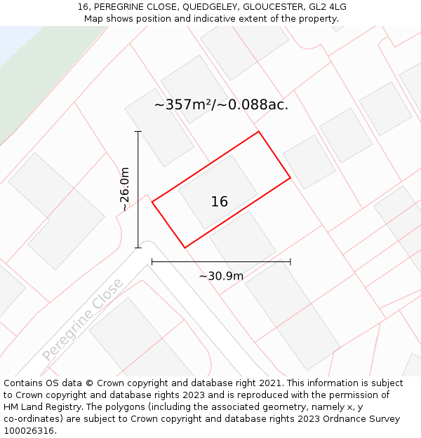 16, PEREGRINE CLOSE, QUEDGELEY, GLOUCESTER, GL2 4LG: Plot and title map