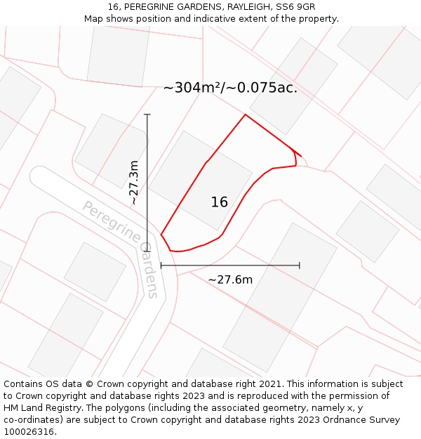 16, PEREGRINE GARDENS, RAYLEIGH, SS6 9GR: Plot and title map