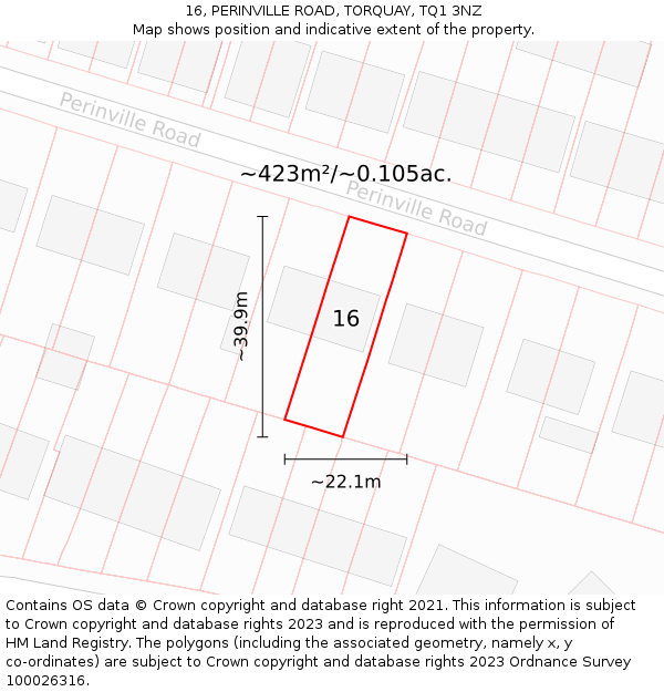 16, PERINVILLE ROAD, TORQUAY, TQ1 3NZ: Plot and title map