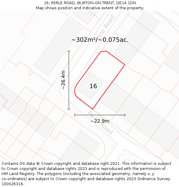 16, PERLE ROAD, BURTON-ON-TRENT, DE14 1DN: Plot and title map