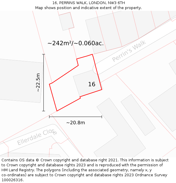 16, PERRINS WALK, LONDON, NW3 6TH: Plot and title map