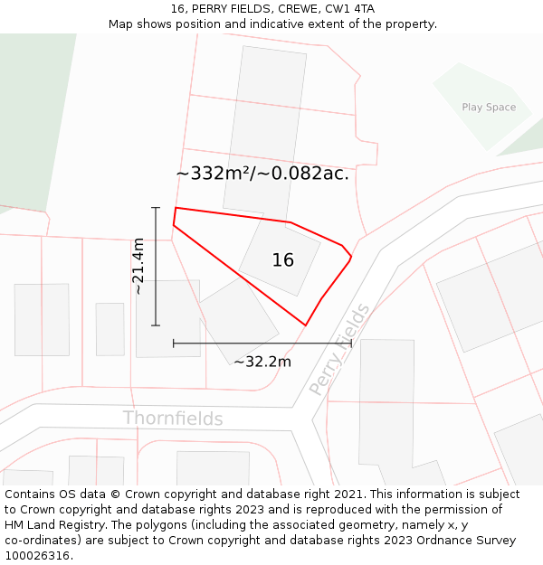 16, PERRY FIELDS, CREWE, CW1 4TA: Plot and title map