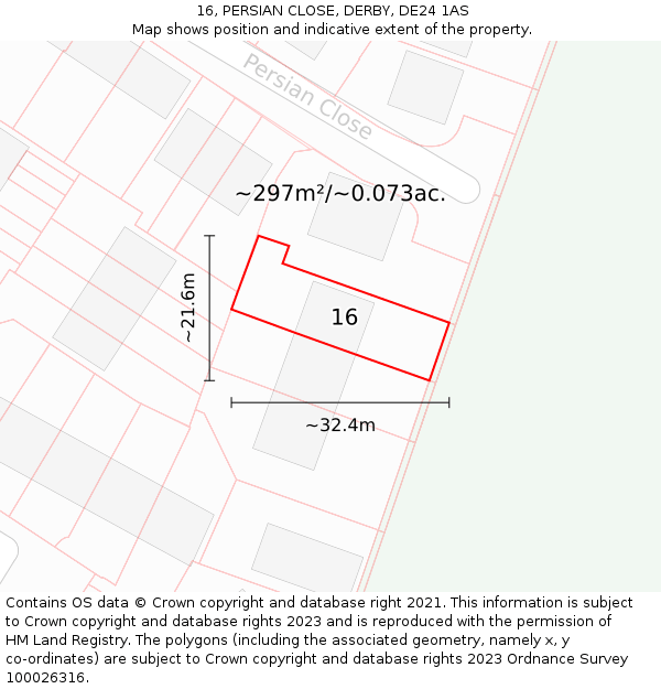 16, PERSIAN CLOSE, DERBY, DE24 1AS: Plot and title map
