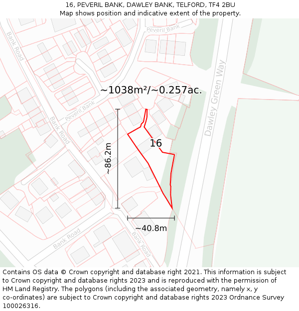 16, PEVERIL BANK, DAWLEY BANK, TELFORD, TF4 2BU: Plot and title map