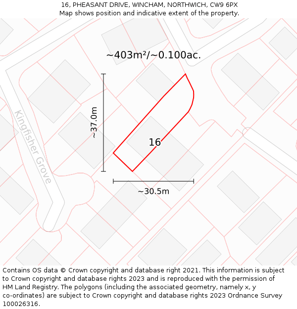 16, PHEASANT DRIVE, WINCHAM, NORTHWICH, CW9 6PX: Plot and title map