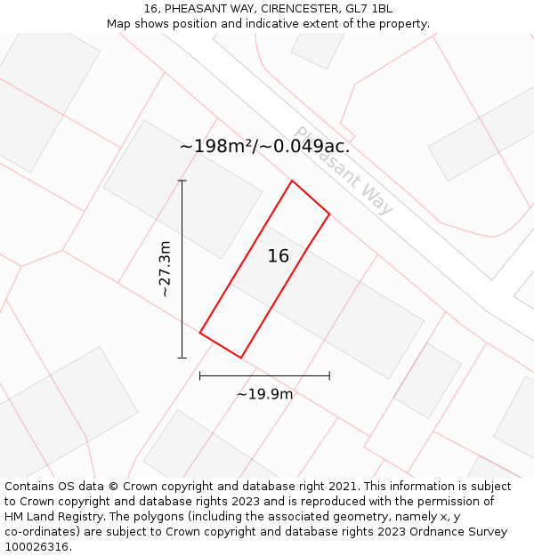16, PHEASANT WAY, CIRENCESTER, GL7 1BL: Plot and title map