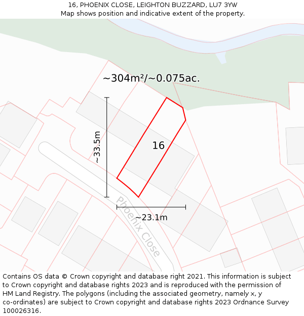 16, PHOENIX CLOSE, LEIGHTON BUZZARD, LU7 3YW: Plot and title map