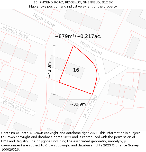 16, PHOENIX ROAD, RIDGEWAY, SHEFFIELD, S12 3XJ: Plot and title map