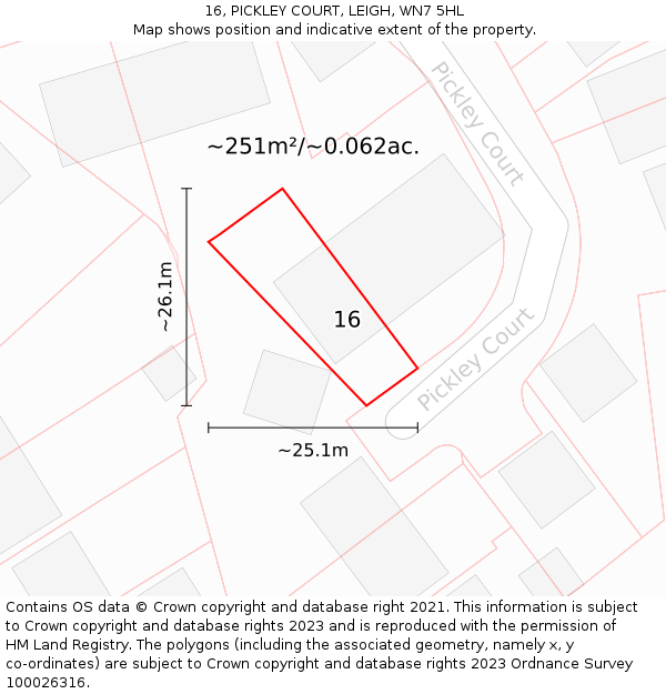 16, PICKLEY COURT, LEIGH, WN7 5HL: Plot and title map