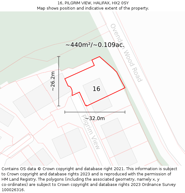 16, PILGRIM VIEW, HALIFAX, HX2 0SY: Plot and title map