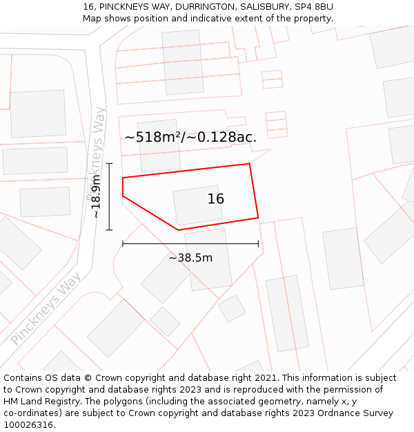 16, PINCKNEYS WAY, DURRINGTON, SALISBURY, SP4 8BU: Plot and title map