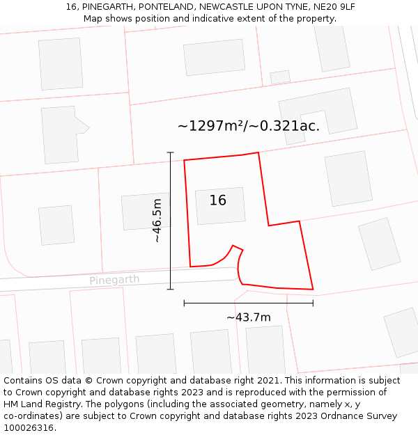 16, PINEGARTH, PONTELAND, NEWCASTLE UPON TYNE, NE20 9LF: Plot and title map