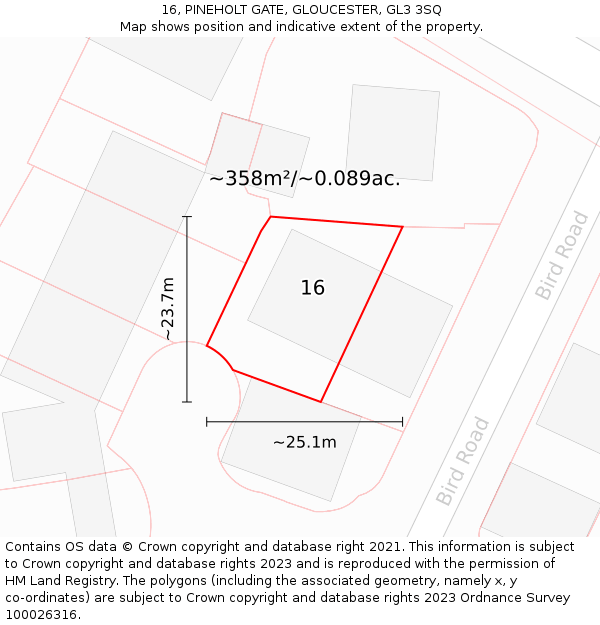 16, PINEHOLT GATE, GLOUCESTER, GL3 3SQ: Plot and title map