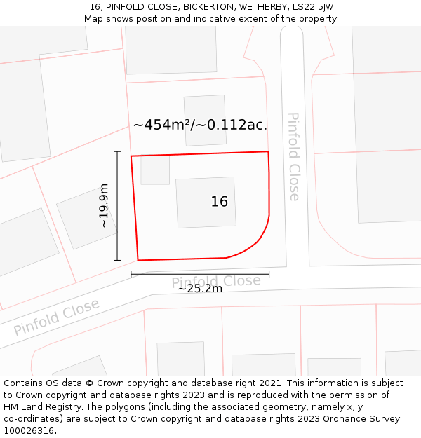 16, PINFOLD CLOSE, BICKERTON, WETHERBY, LS22 5JW: Plot and title map