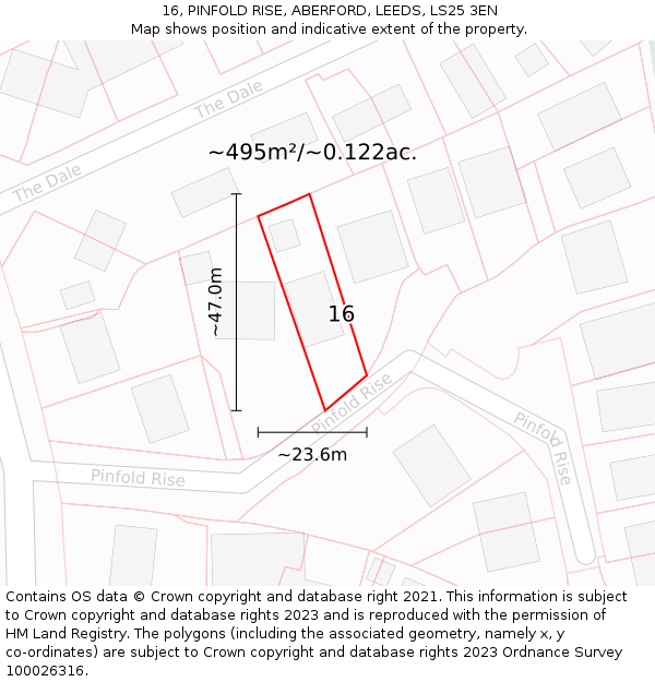 16, PINFOLD RISE, ABERFORD, LEEDS, LS25 3EN: Plot and title map