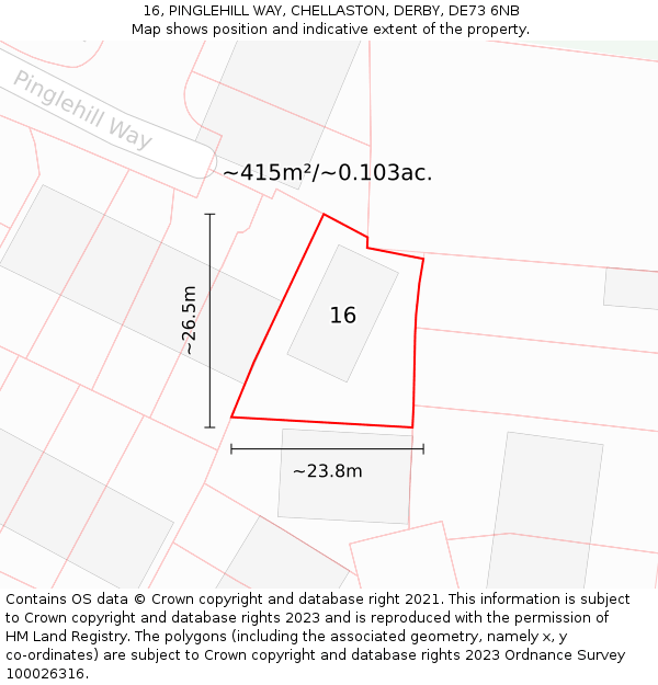 16, PINGLEHILL WAY, CHELLASTON, DERBY, DE73 6NB: Plot and title map