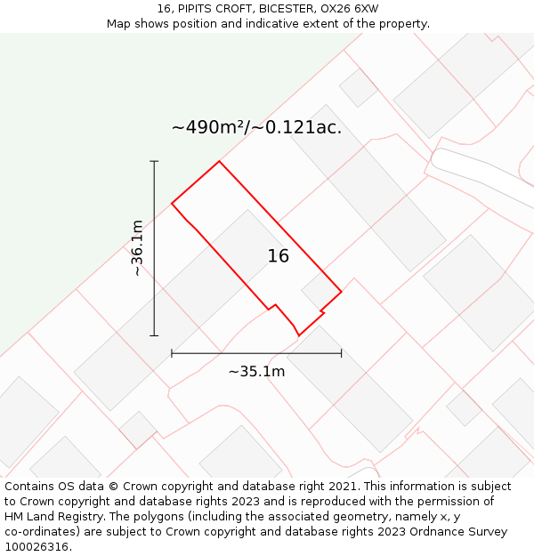 16, PIPITS CROFT, BICESTER, OX26 6XW: Plot and title map